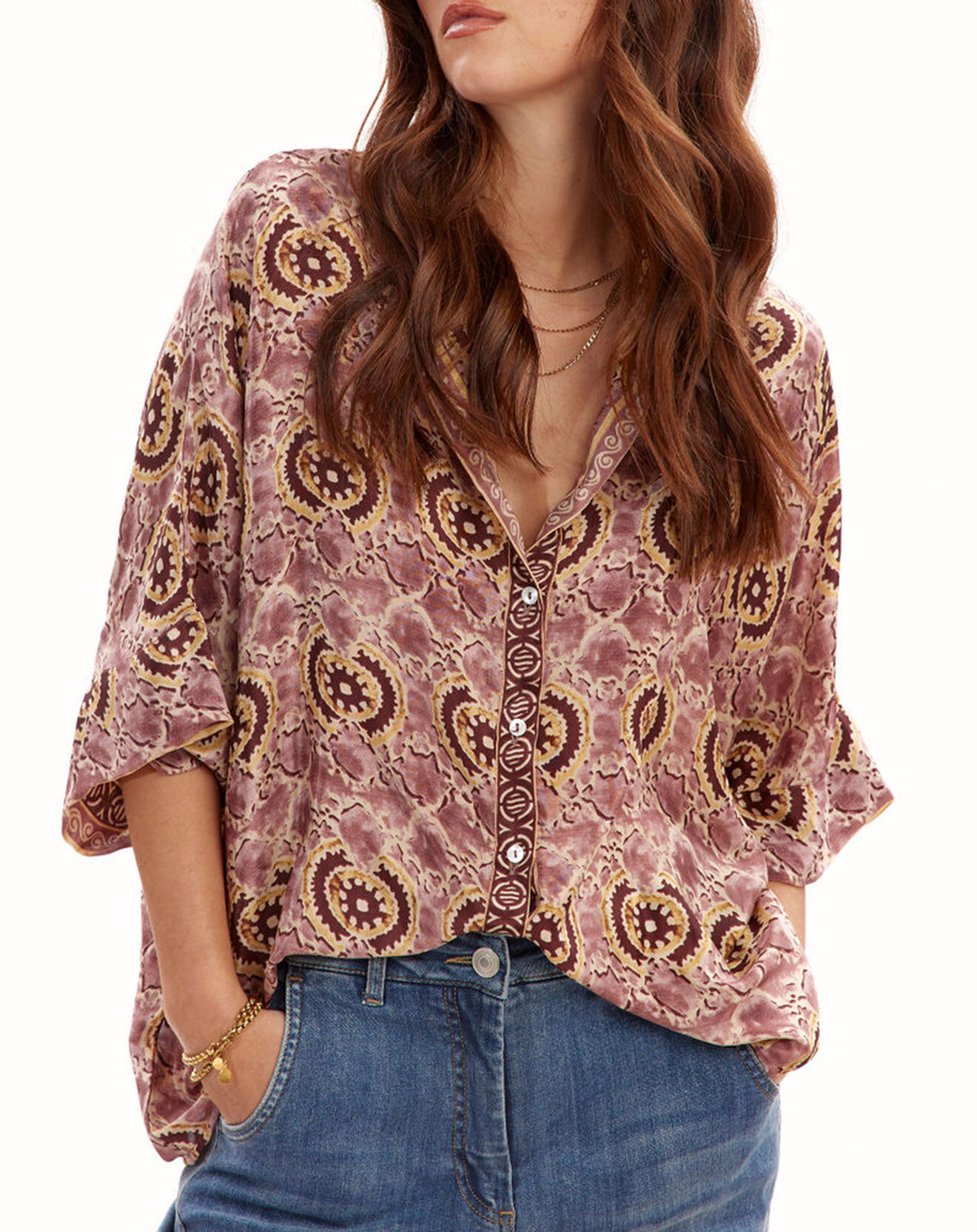 Lauren Vidal Blouse en Soie mélangée Soon imprimé toscan rose