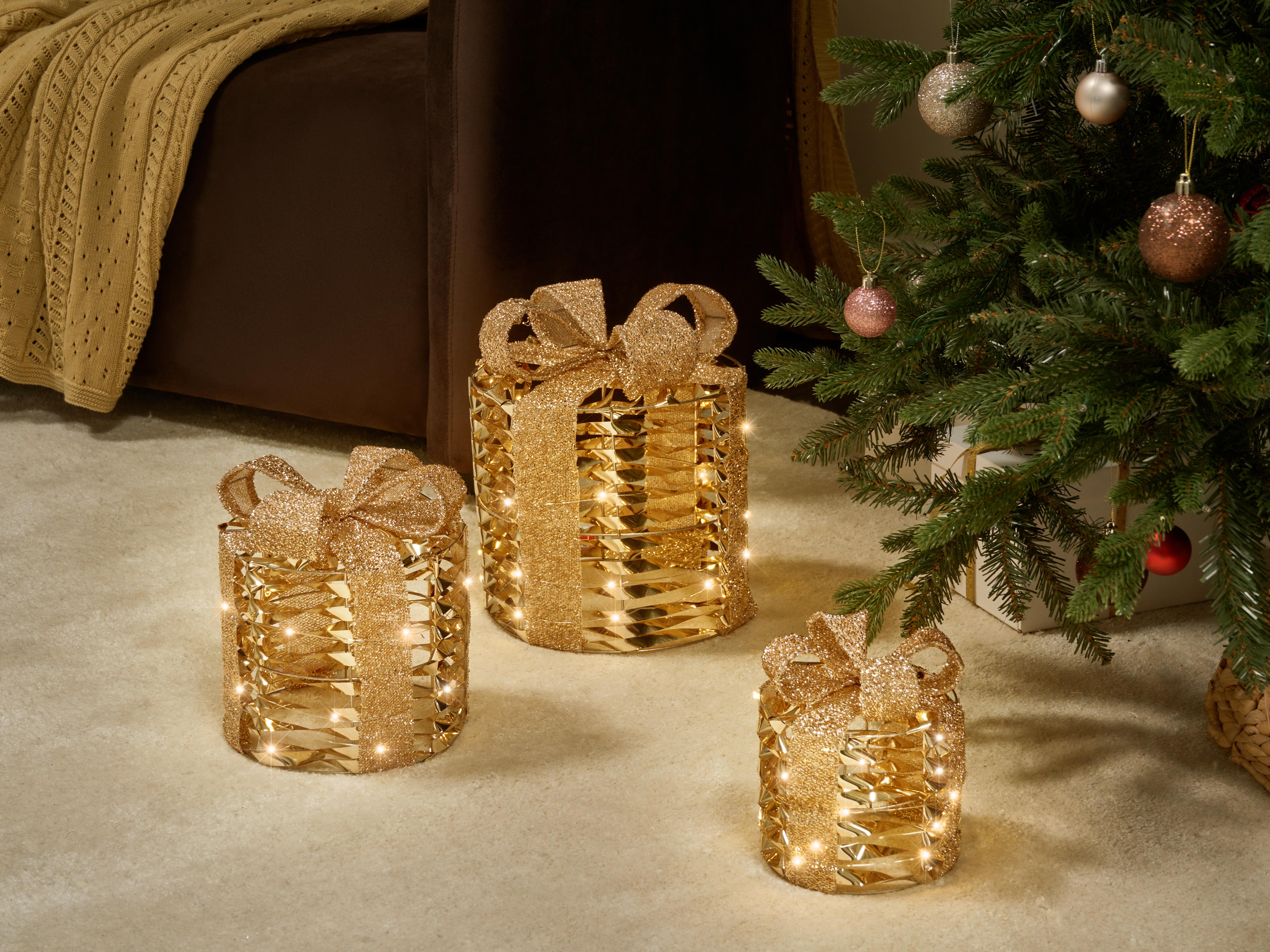 Set van 3 kerstdecoraties LED SLIVSO Kerstcadeaus 20/25/30 cm Goud