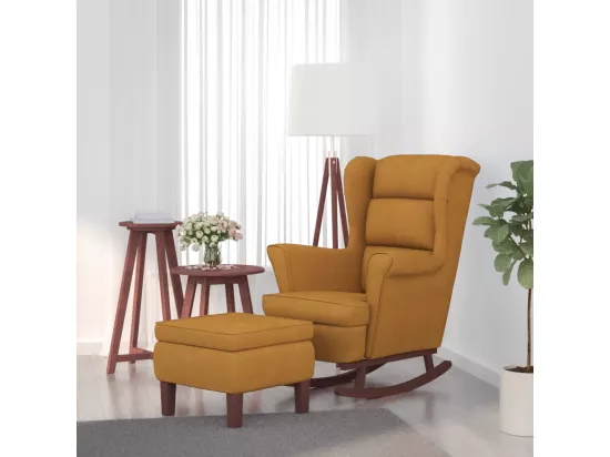 Chaise à bascule avec pieds en bois et tabouret Marron Velours