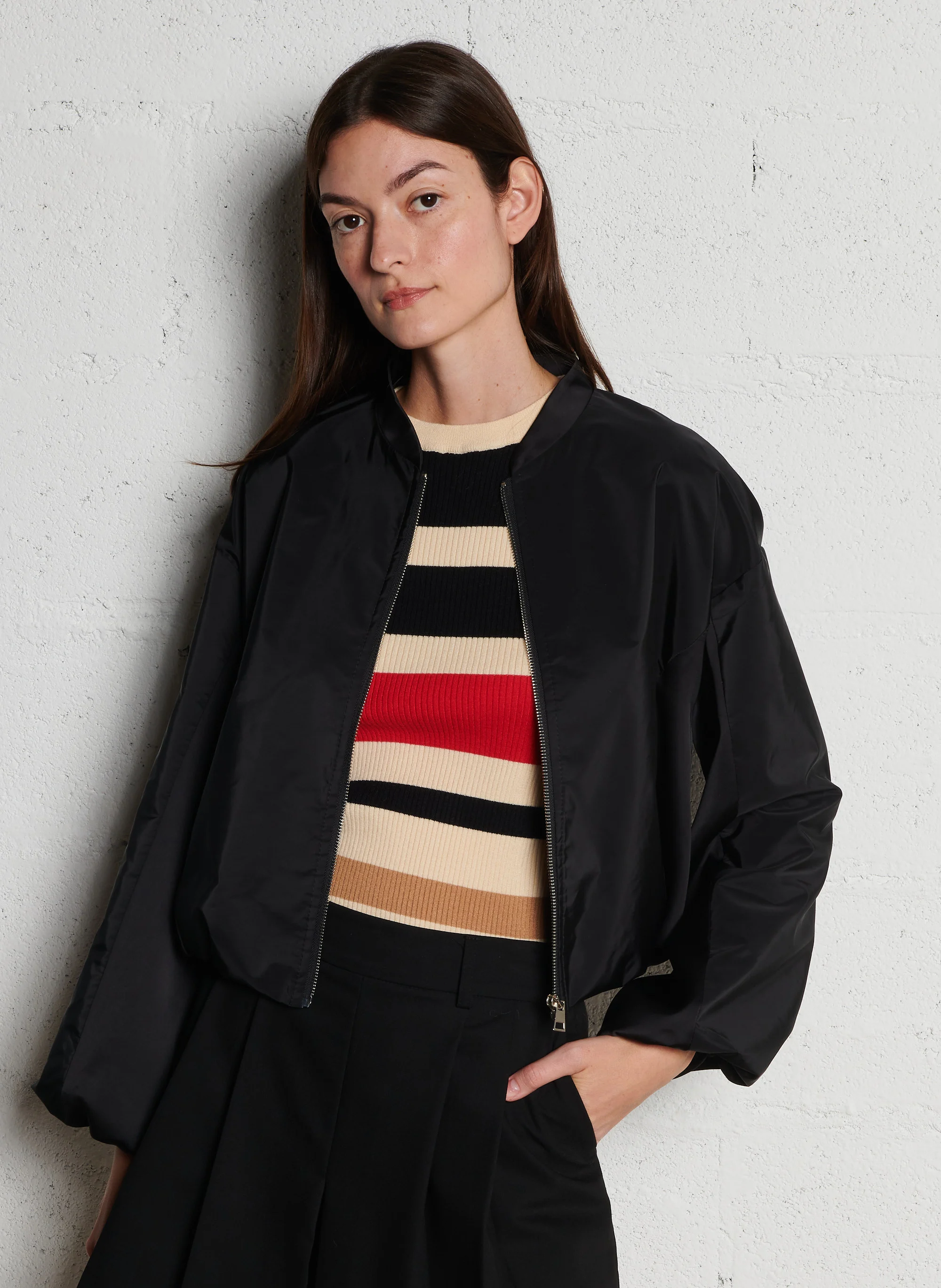 Veste courte ample à col teddy | Noir
