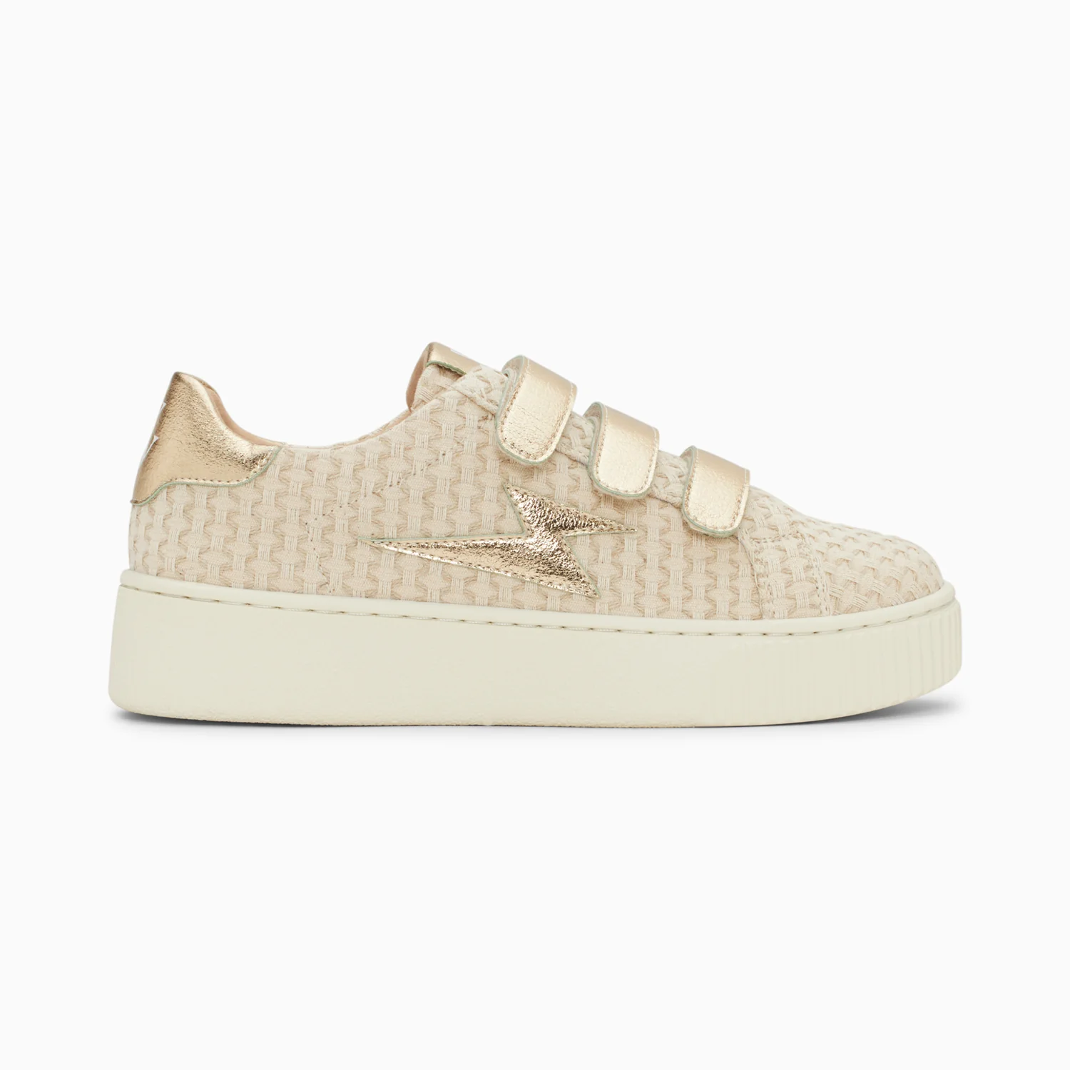 Sneakers-Baskets éclair Louise beige et or à scratchs