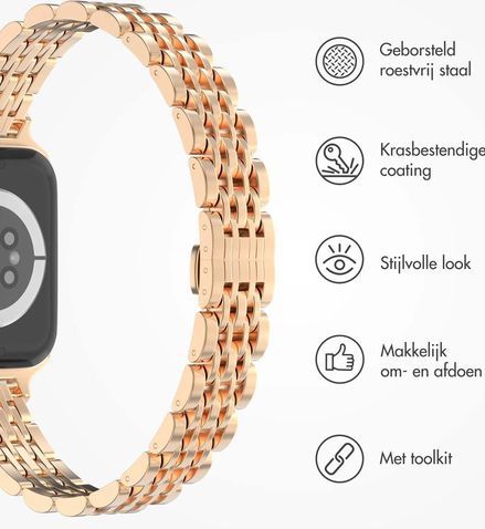 Selencia - Slim Steel Jubilee Inspired - Schakelbandje - Rosé Goud - Voor Apple Watch Series 1 t/m 9 / SE (38/40/41 mm)