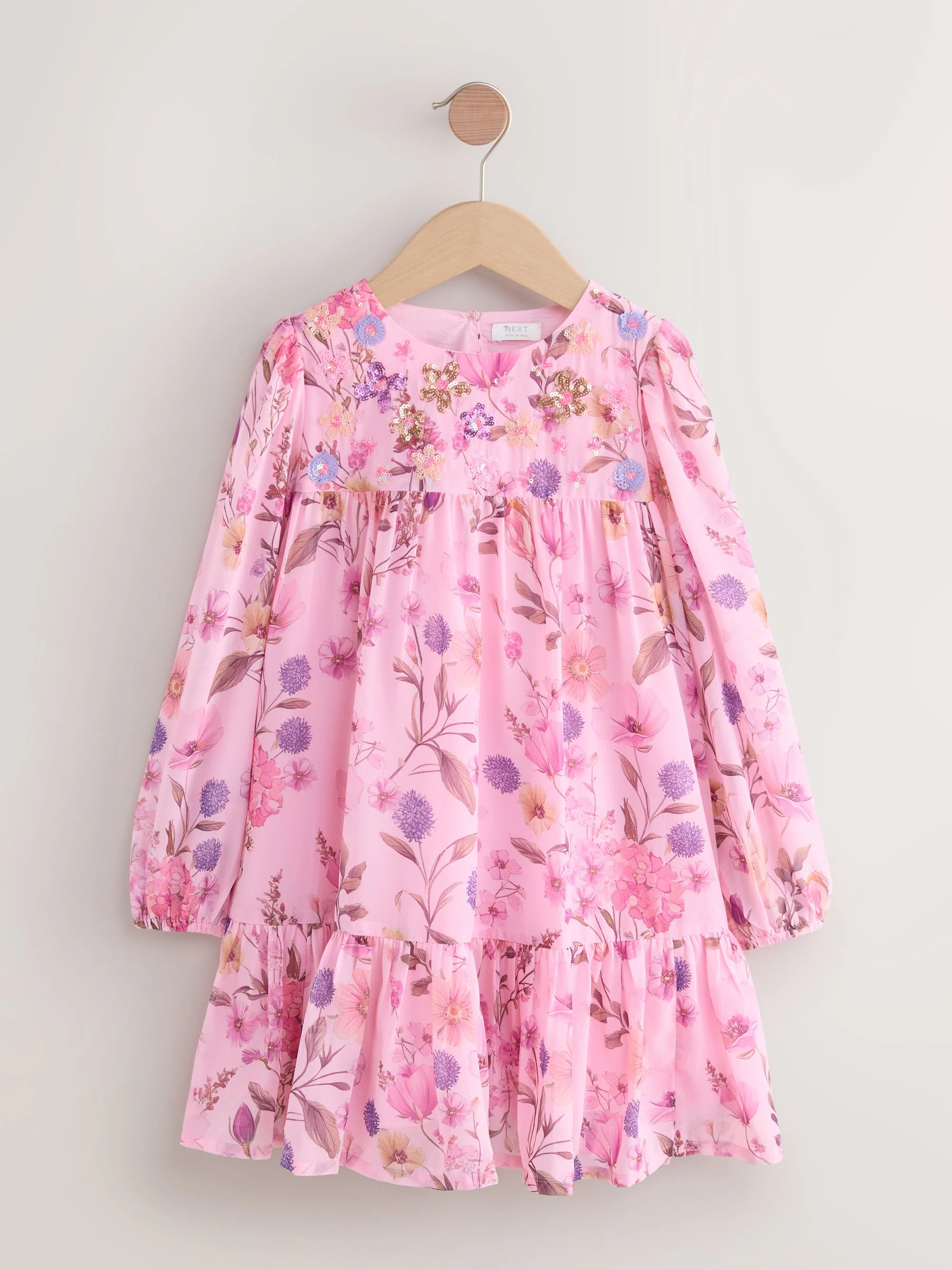 Lichtroze met bloemenprint - Chiffon jurk (3-16jr)
