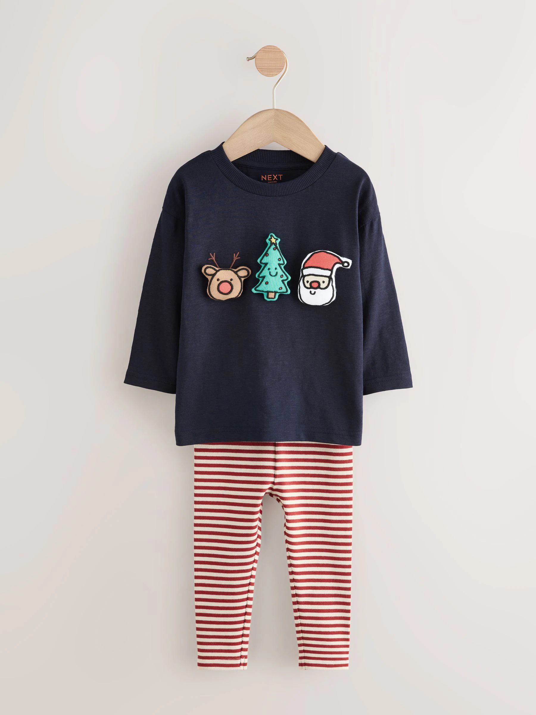 Marineblauw met Kerstmisvulling - Set met top met lange mouwen en legging (3 mnd-7 jr)