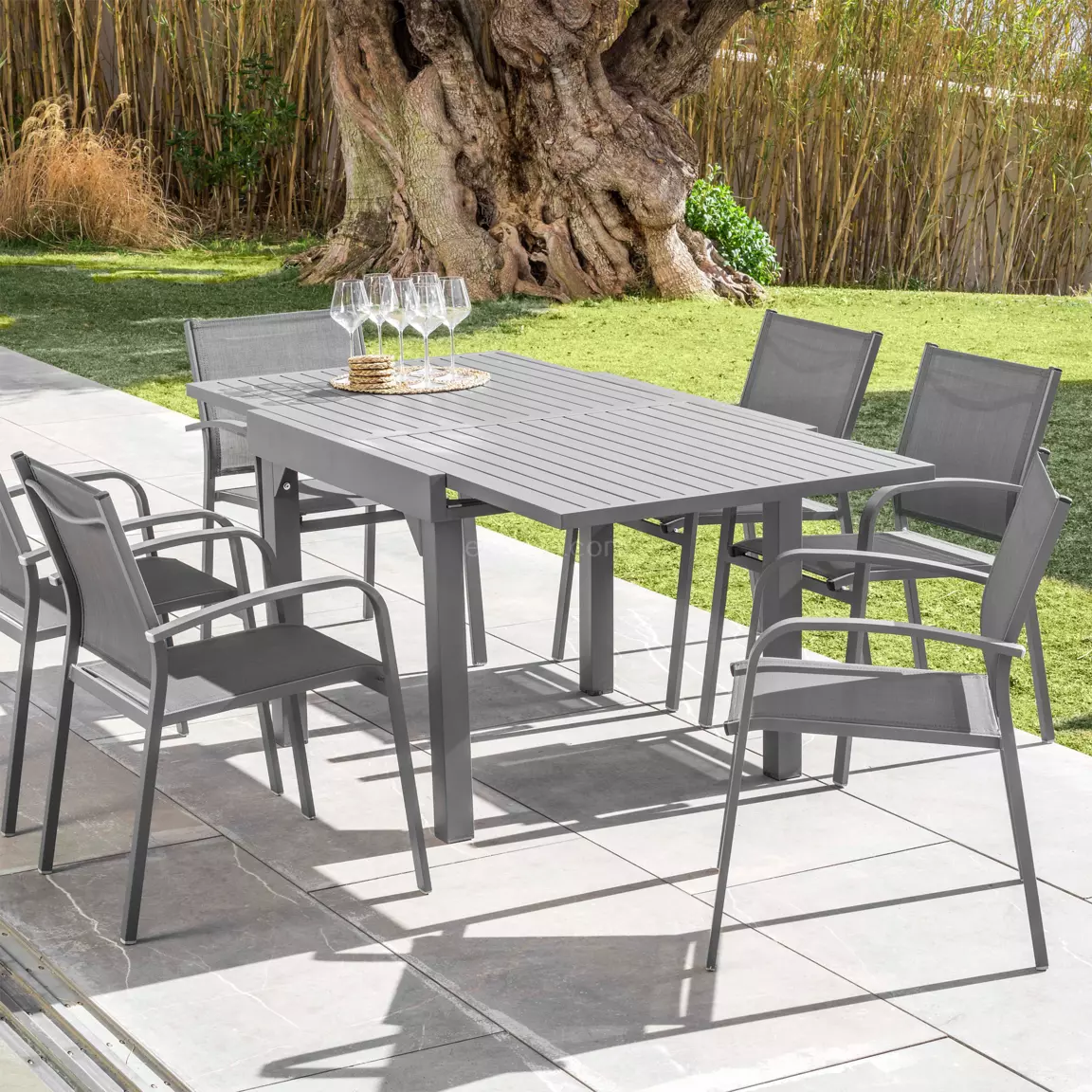 Table de jardin extensible en aluminium 8 places (90/180 x 90 cm) Murano Gris ardoise
