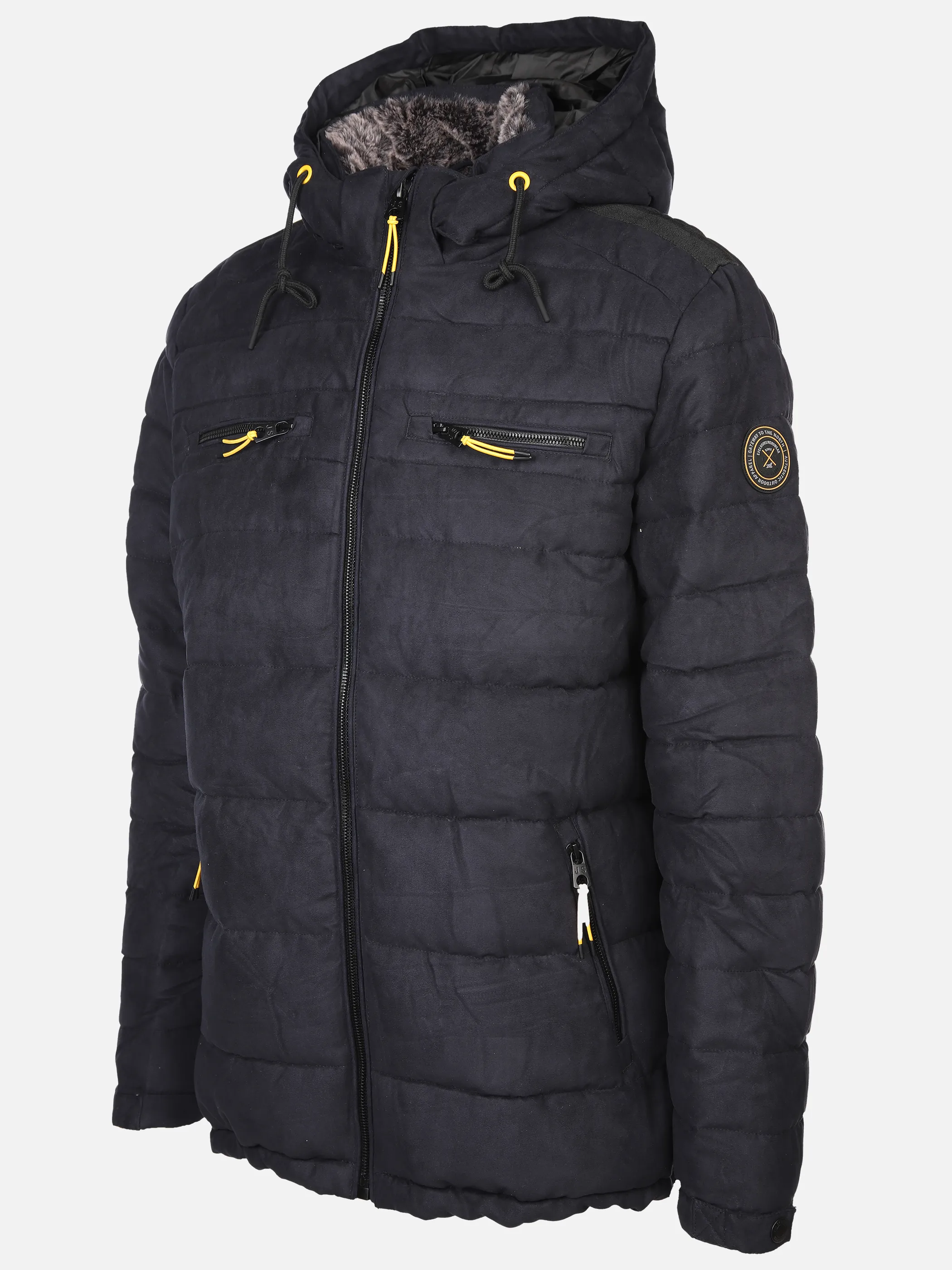 Herren Velour Steppjacke mit Kapuze