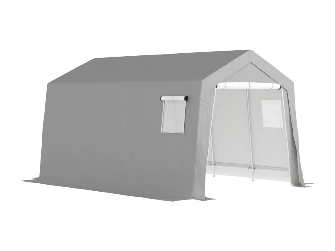 Tente de stockage - abri de jardin - tente de rangement dim. 3 x 4,5 x 2,5 m - métal galvanisé PE gris