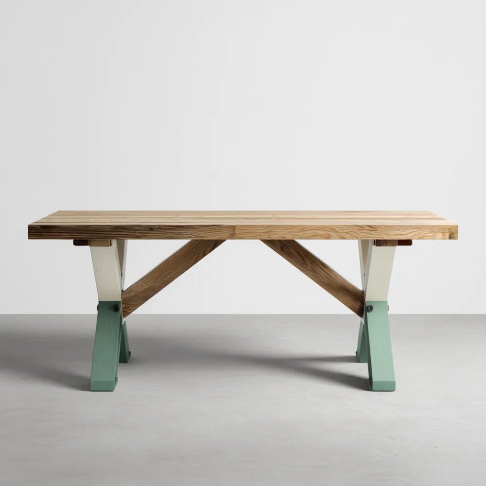 Esstisch Massivholz 200x90x75 cm – Natur/Grün – Rustikaler Stil