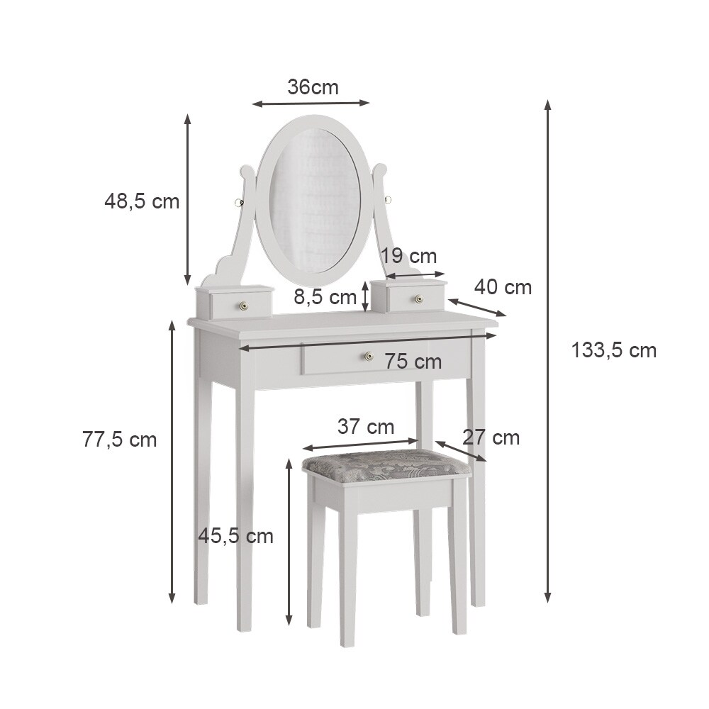 Vicco Schminktisch Frisiertisch Kosmetiktisch Annie Weiß Schminkspiegel Hocker 75x134 cm Barock Schlafzimmerkommode Schminkkommode Schublade Ablage Aufbewahrung Frisierkommode Make-Up-Tisch