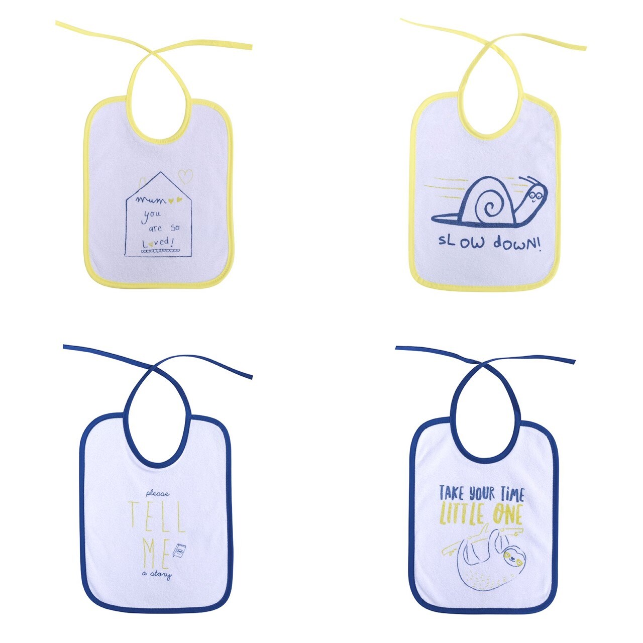 Baby Care Babylatz 7-teiliges Set, zweilagig, waschbar, Bindebänder, ab Geburt blau
