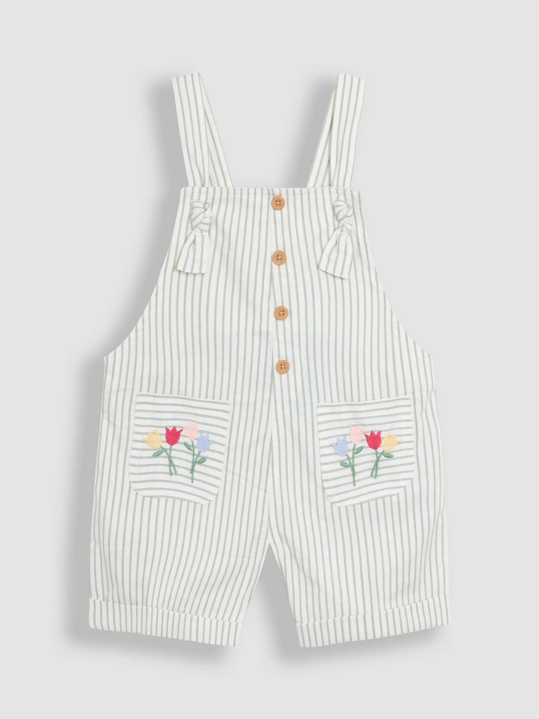 JoJo Maman Bébé 100% Cotton Embroidered Stripe Dungarees