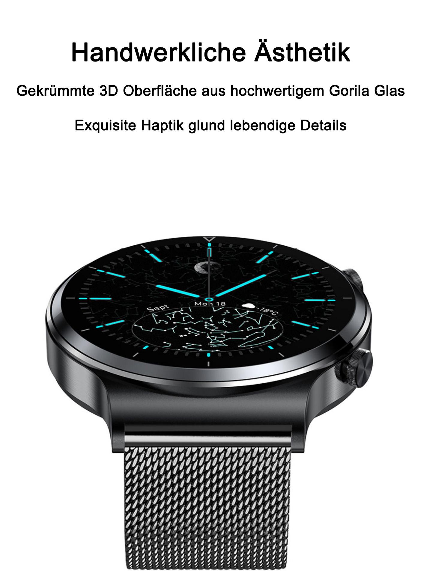 TPFNet Smart Watch / Fitness Tracker IP68 für Damen & Herren - Milanaise Armband - Android & IOS - Silber