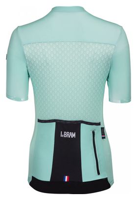 Maillot Manches Courtes Femme LeBram Portillon Celeste / Vert Coupe Ajustée