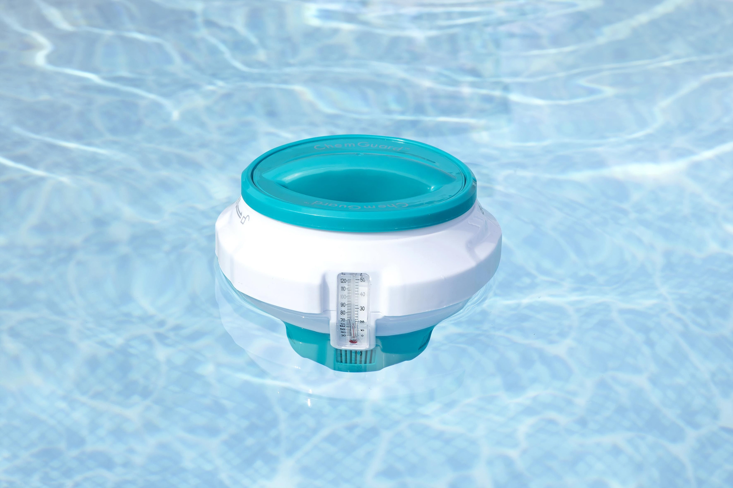 Chemguard™ Schwimmender Chlor Spender Pool Dosierschwimmer mit Thermometer Reinigungs Zubehör für Chlortabletten (58701) - Blau