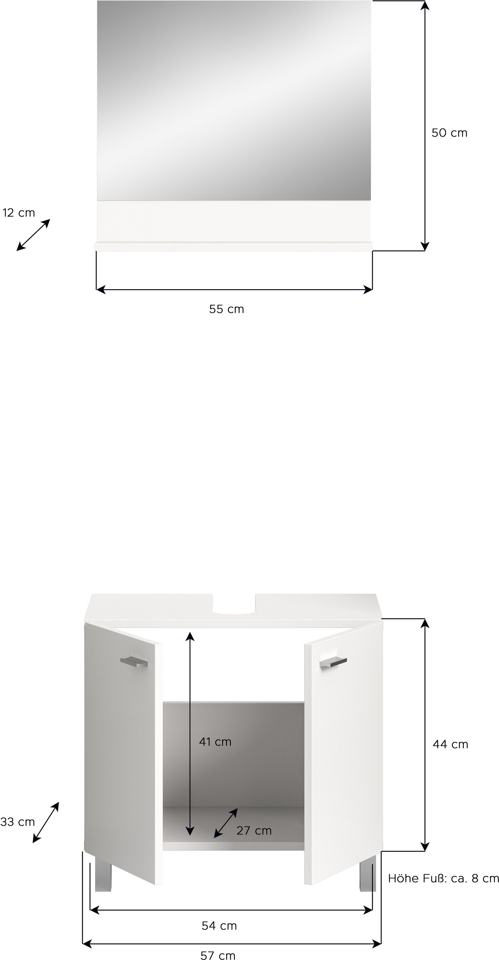 welltime Badmöbel-Set »Tampa, best. aus Waschbeckenunterschrank und Spiegel, Breite 57cm,« Set, 2 Stk. tlg.