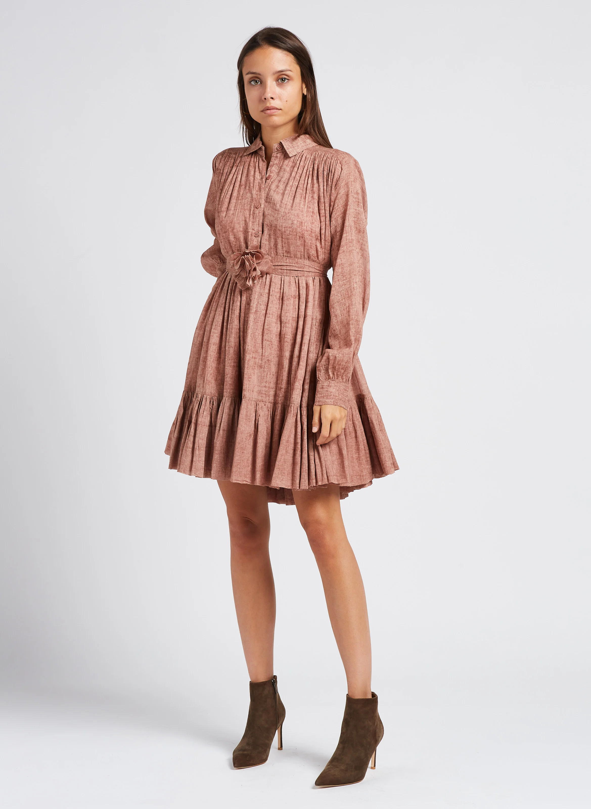NIRVANA - Robe courte col chemise en coton | Rose