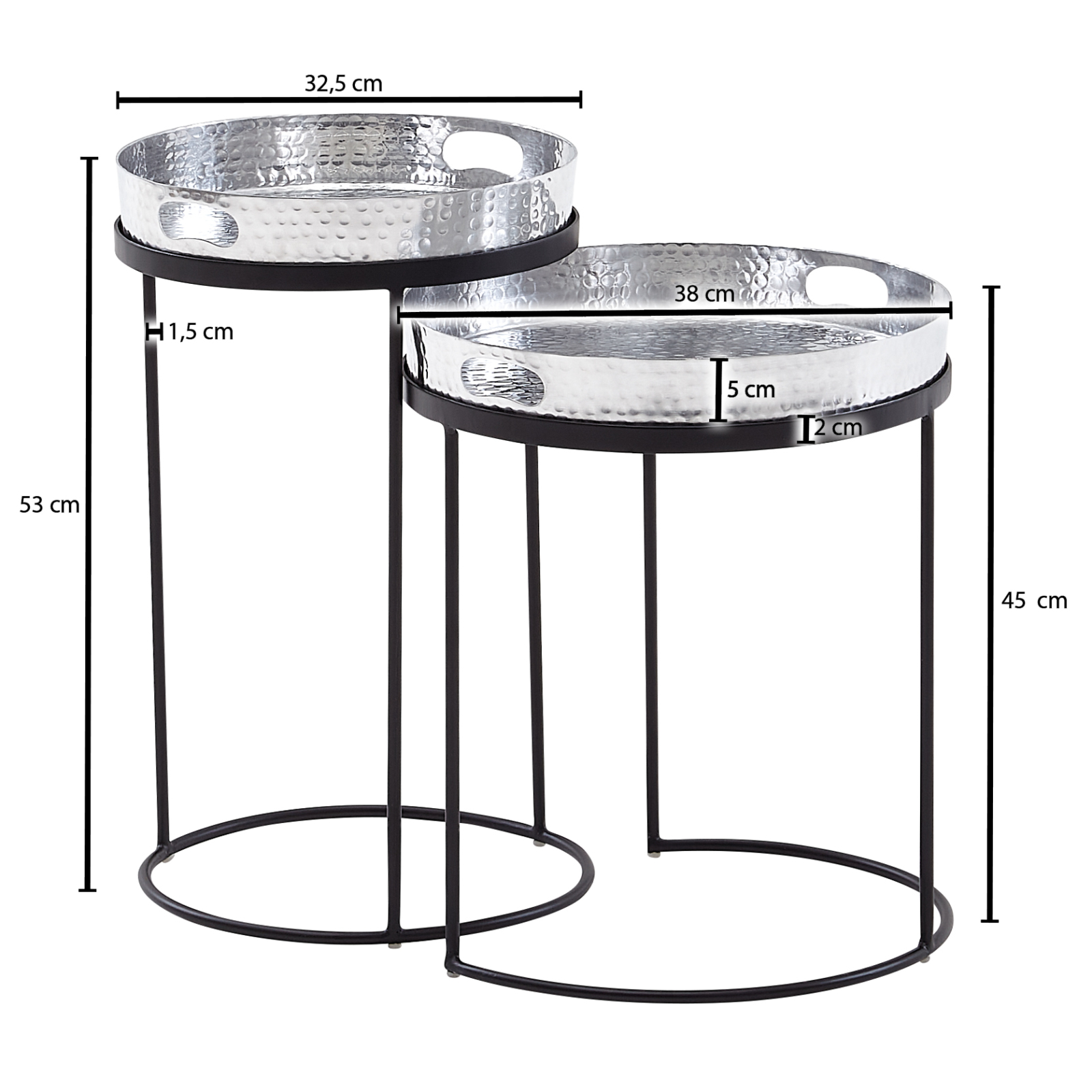 2er-Set Beistelltisch - silber-schwarz - Ø 38 cm