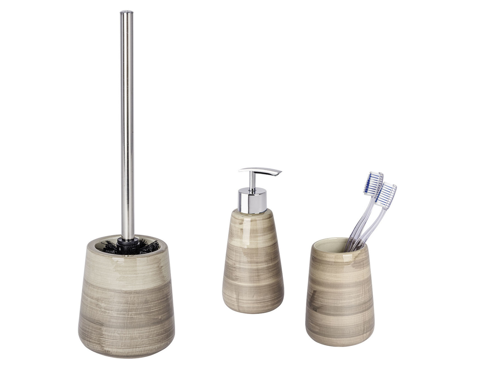 3er-Set WENKO Bad-Accessoire POTTERY - beige - Keramik