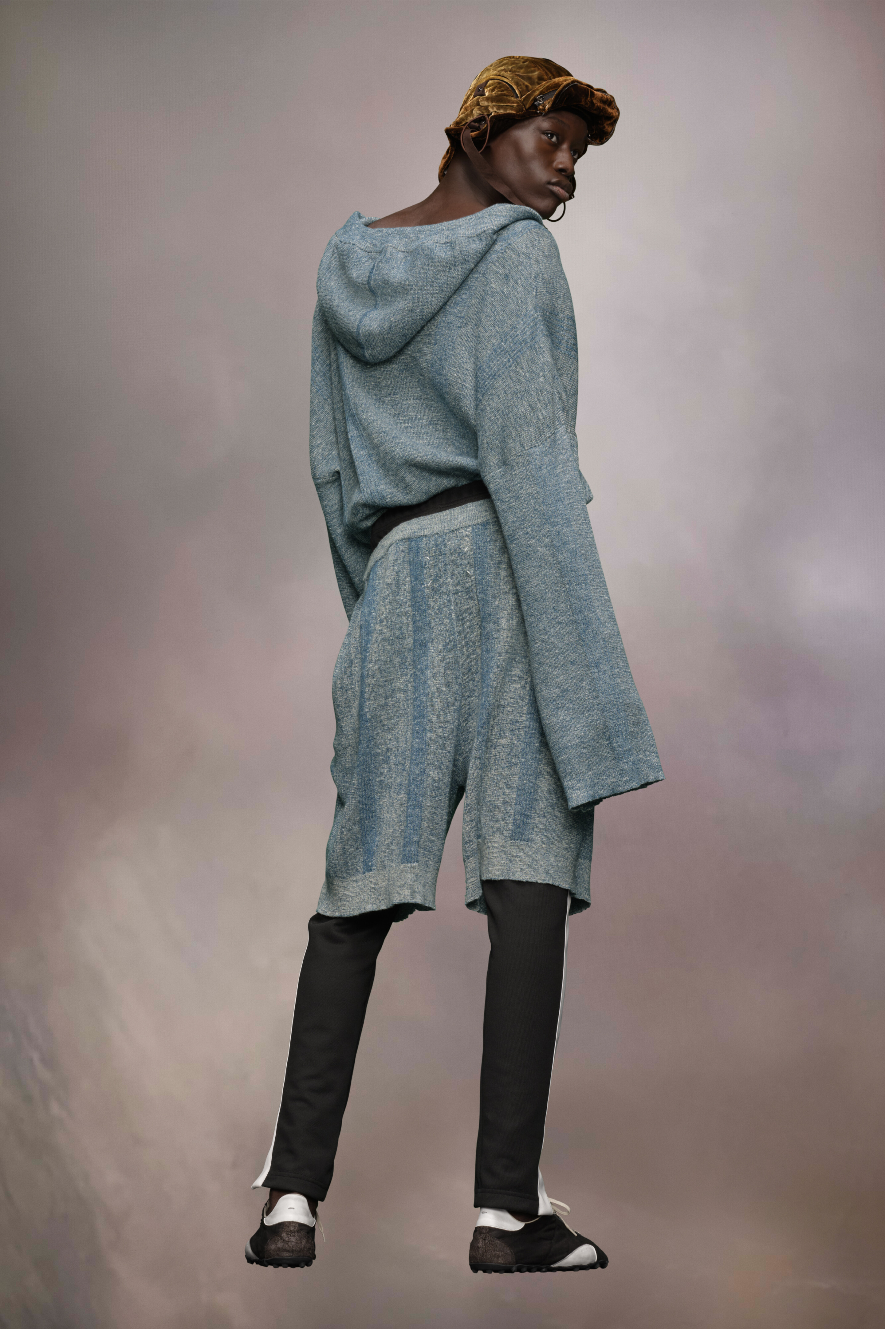 Sweat-shirt à capuche d'été en maille chinée Pétrole