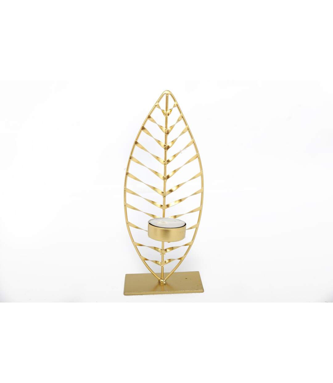 Bougeoir design en métal Feuille - L. 9 x H. 22 cm - Doré