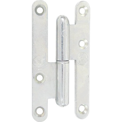 Paumelle de Paris bois bouts ronds - gauche - H 140 mm - l : 55 mm - zingué