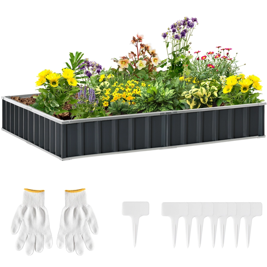 Outsunny Gartenbeet inclusive Gartenhandschuhen und Beetschildern grau
