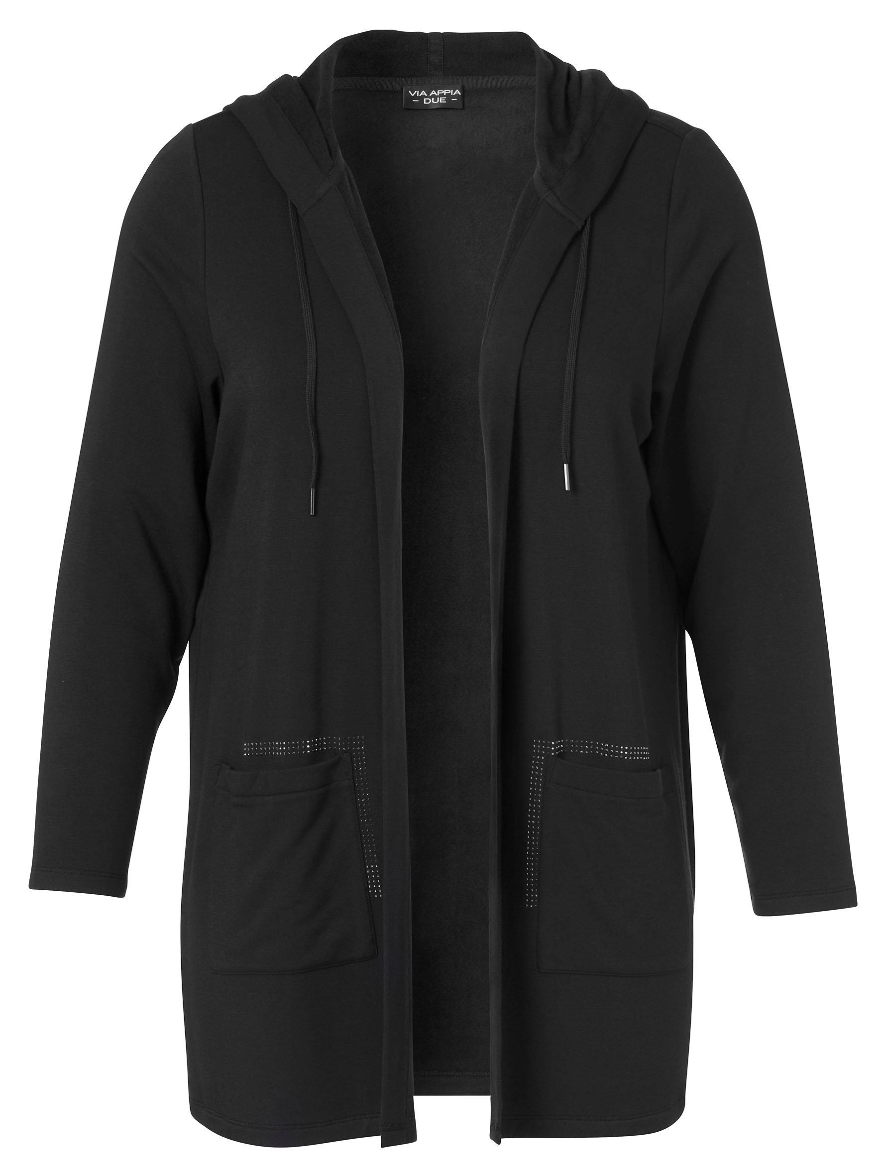 Offene Shirtjacke mit Kapuze und Strass-Taschen