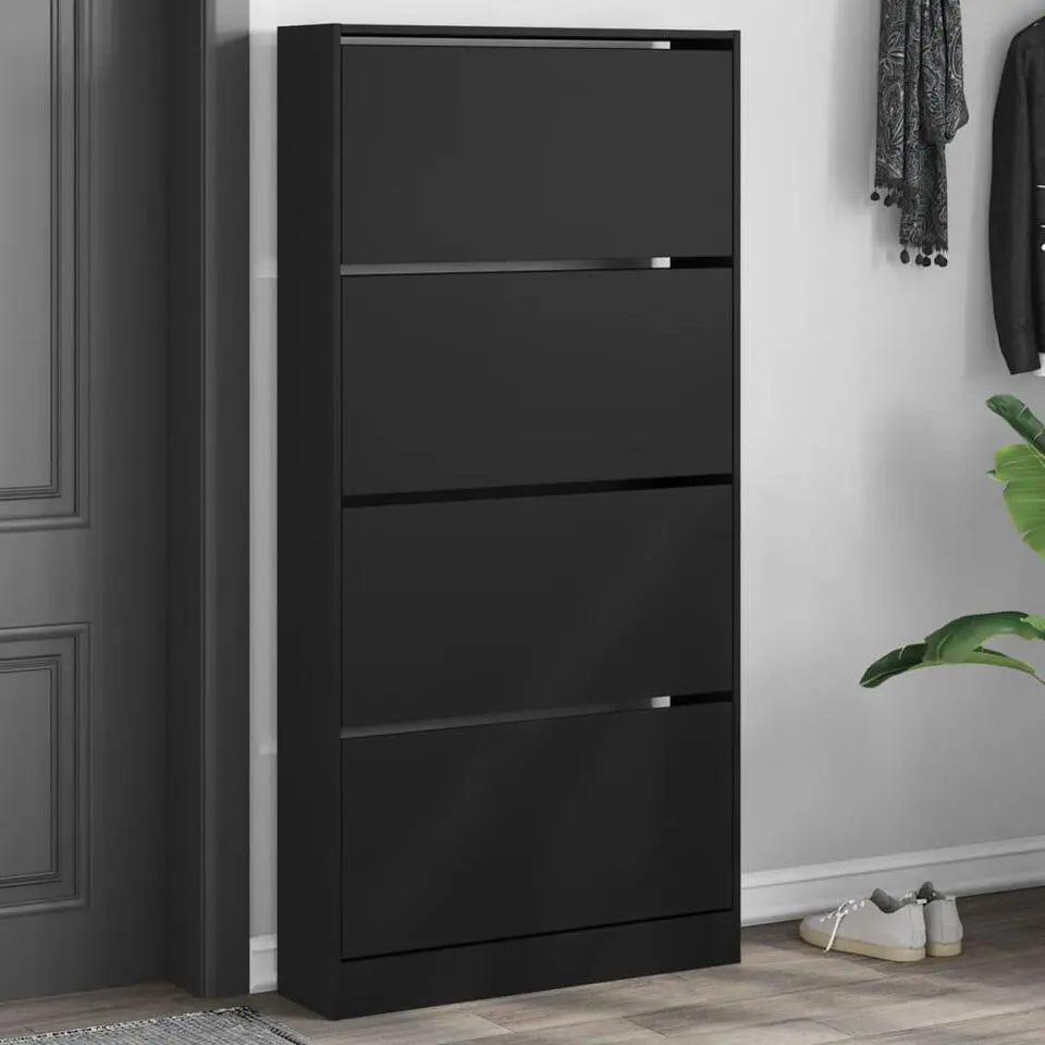 vidaXL - Zwart Schoenenkast met 4 vakken - Bewerkt hout - 80x21x163.5 cm