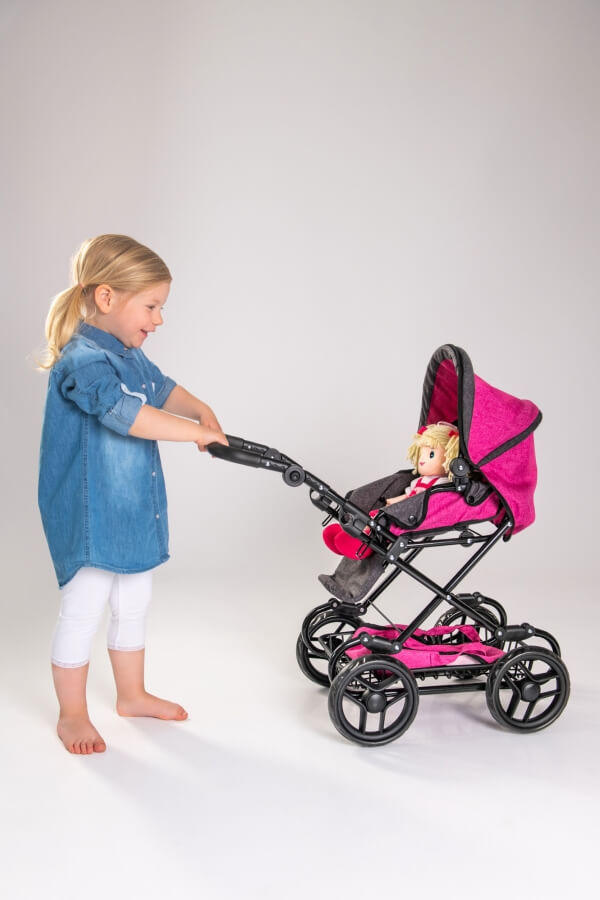 Amia Puppenwagen pink/grau melliert