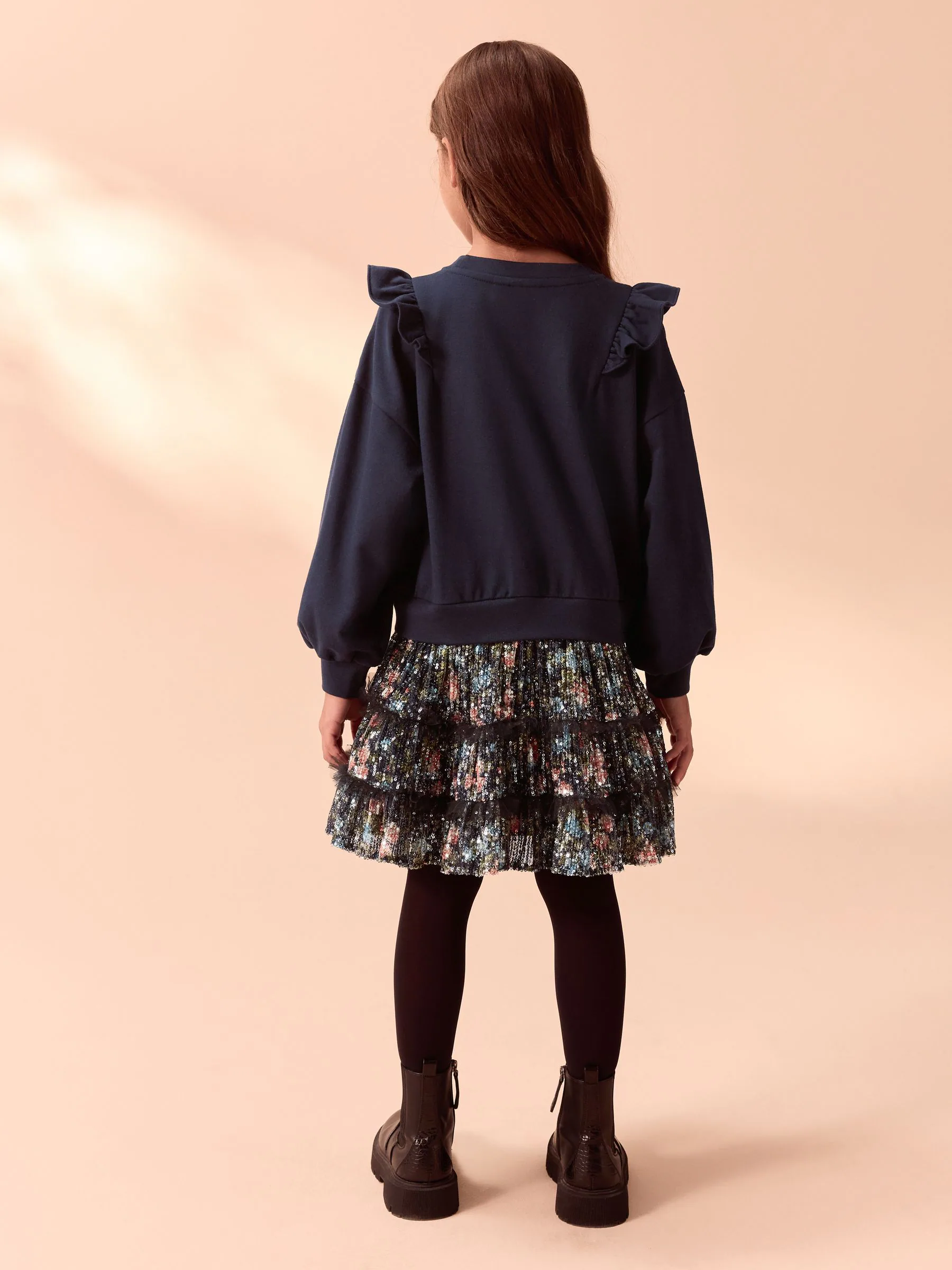 Marineblauw - Laura Ashley - Mock-sweatjurk met ruche