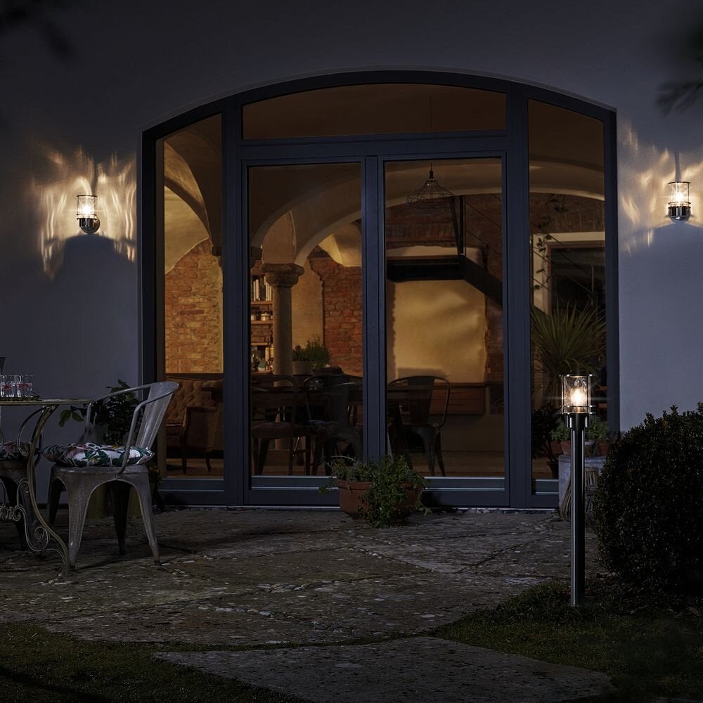 Wandlamp Endura in zilver en transparant E27 IP44 met bewegingsmelder