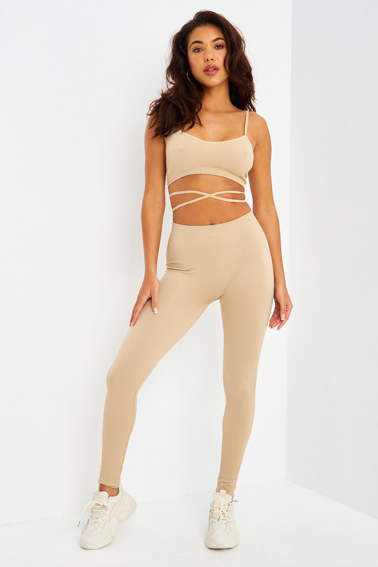 Ensemble 2 pièces brassière + legging de sport beige