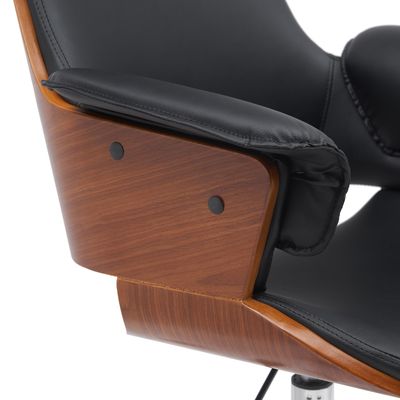 Fauteuil de bureau HECTOR - Bois multiplis imitation noyer et polyuréthane noir