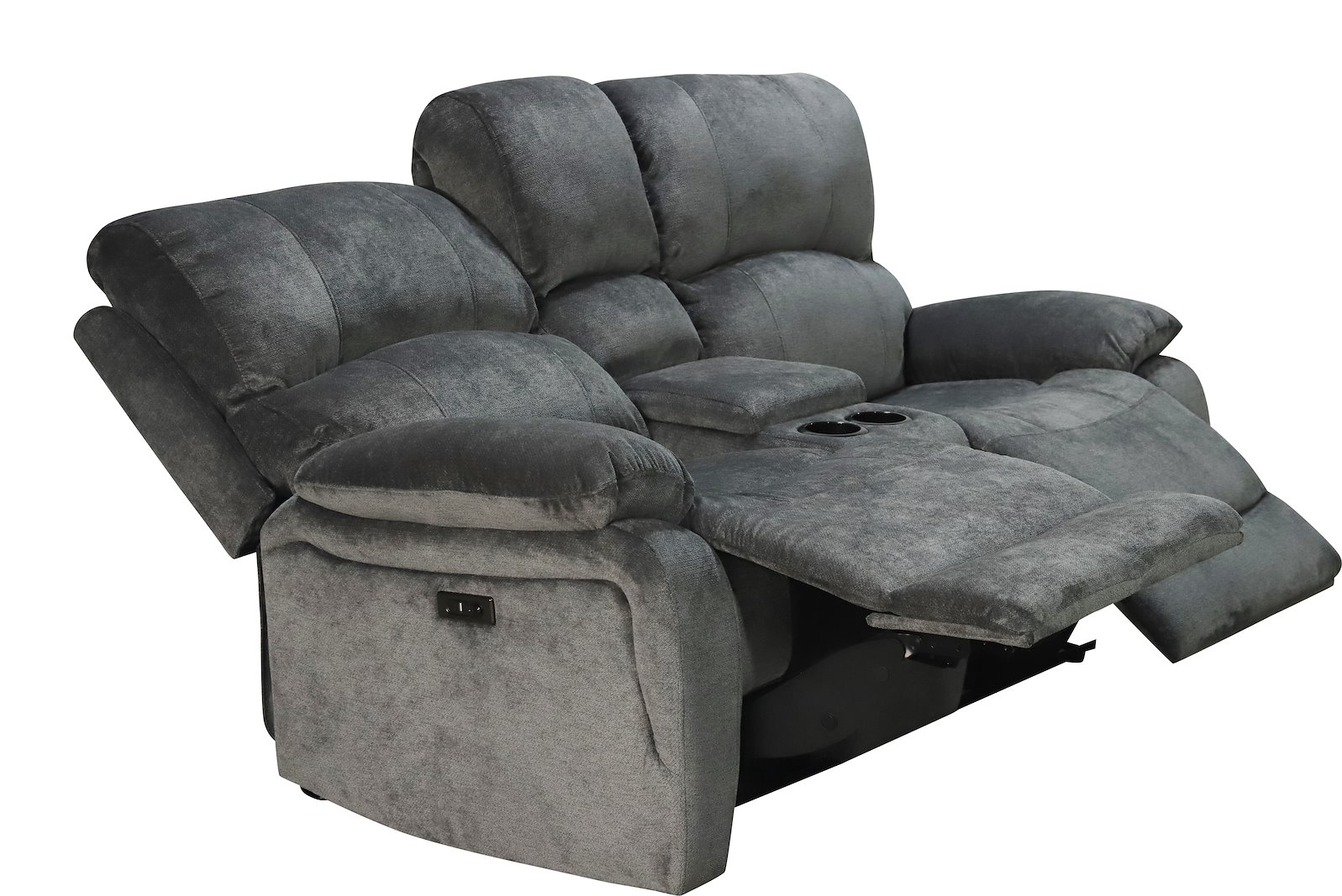 Denver 2-seter TV sofa Tekstil Slowly Mørk Grå. Med midtkonsoll, elektrisk regulering