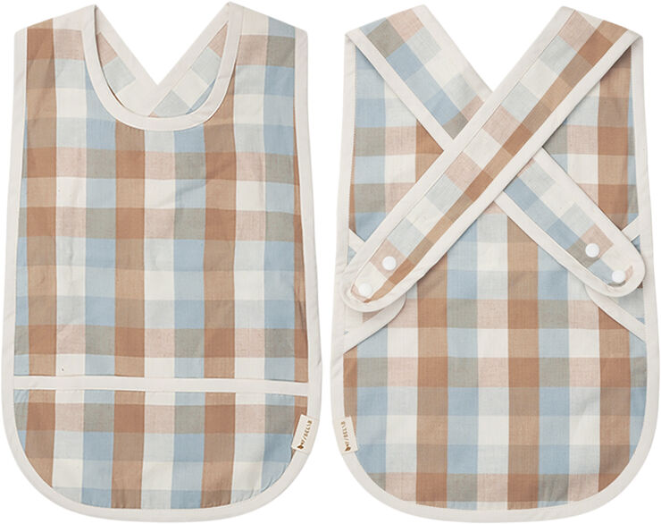 Fabelab Cross Back Bib -Cottage Blue Checks Caramel