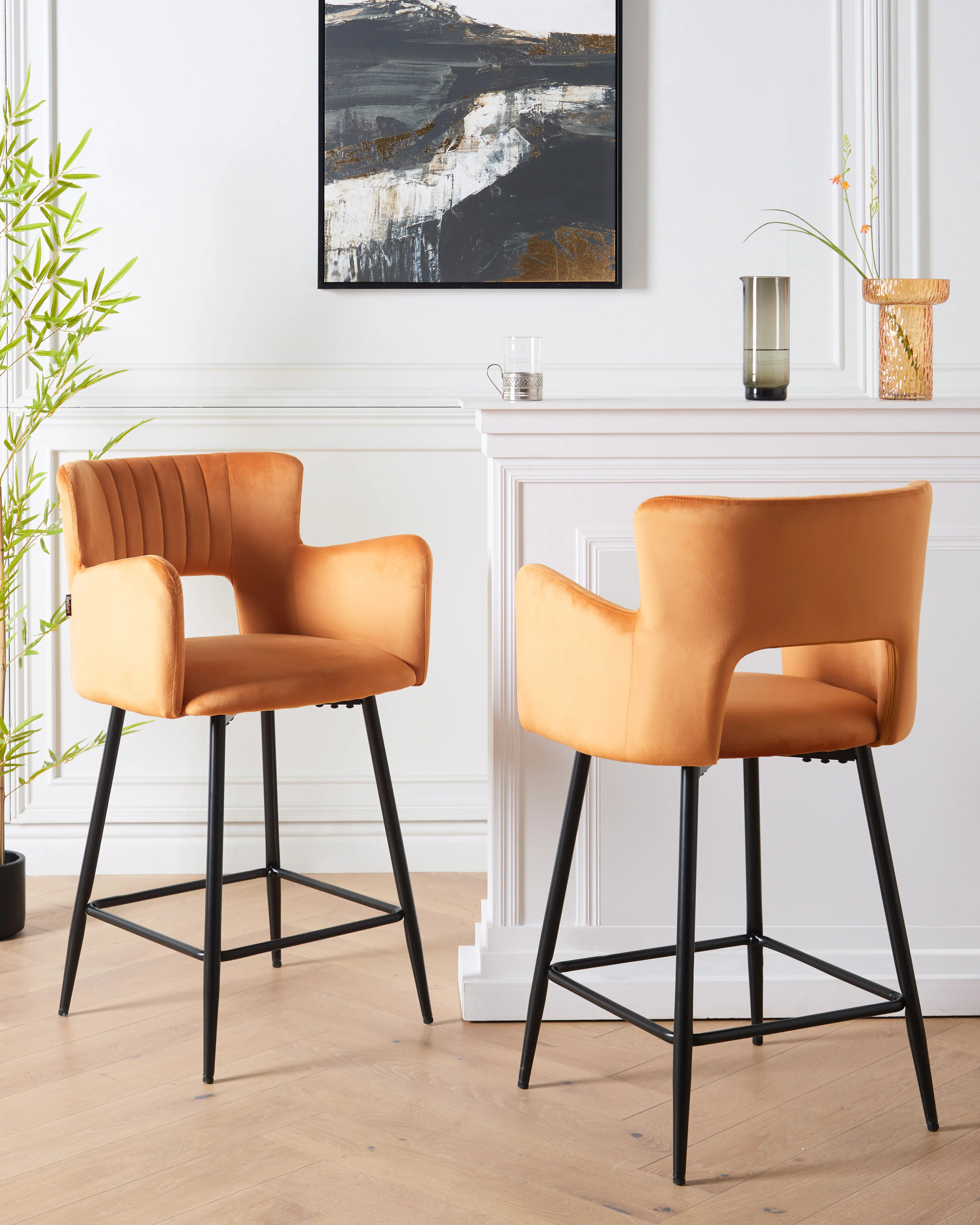 Set van 2 barstoelen SANILAC Fluweel Oranje