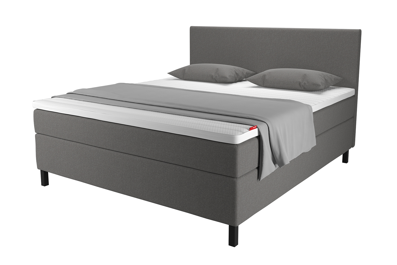 SL8 kontinentalseng Tekstil Poppy 25 i 160x200 cm. Fast/Fast komfort m/Premium latex overmadrass og Pillar black ben 13cm. Uten hodegavl.