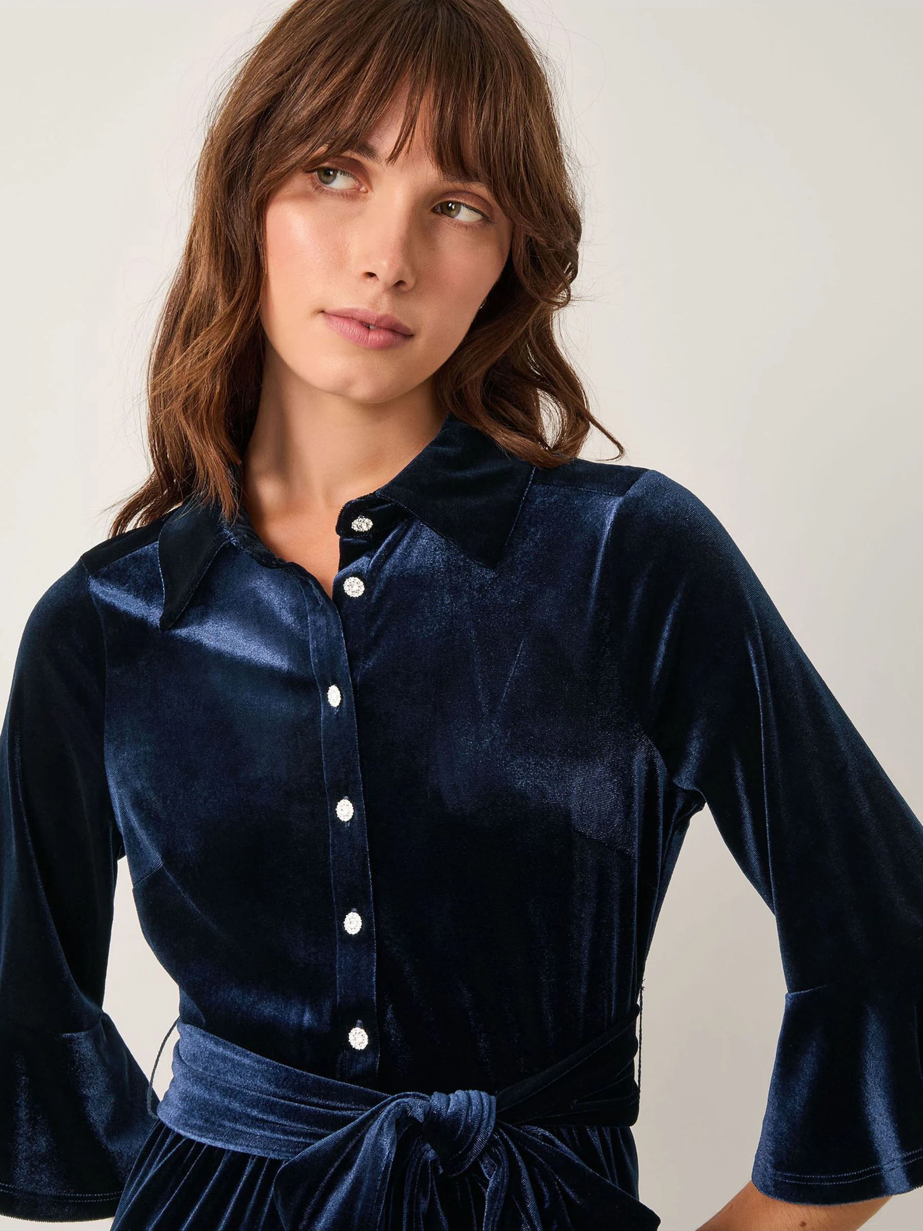 Monsoon Tanya Velvet Midi Shirt Dress