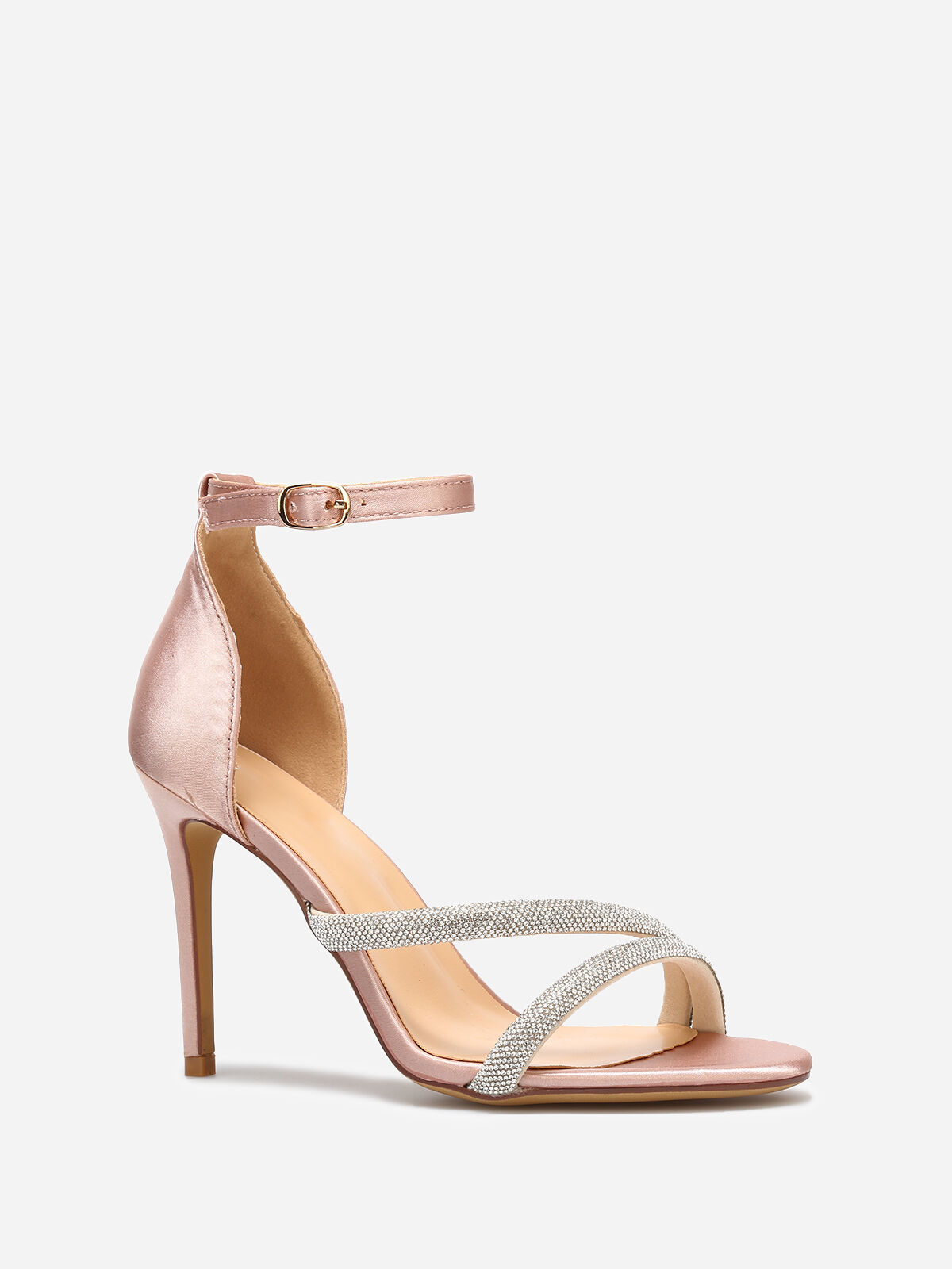 Sandales satinées à strass- Doré rose