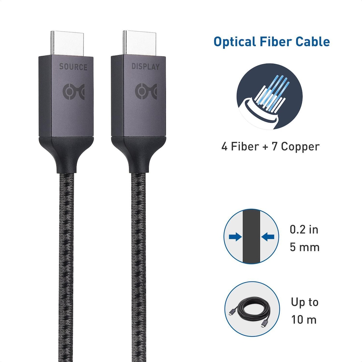 Cable Matters Certified ultra høyhastighets HDMI2.1 Aktiv AOC optisk fiber kabel 10m 8k 60Hz 4k 120Hz 48Gbps dynamiskHDR, EARC, VRR kompatibel