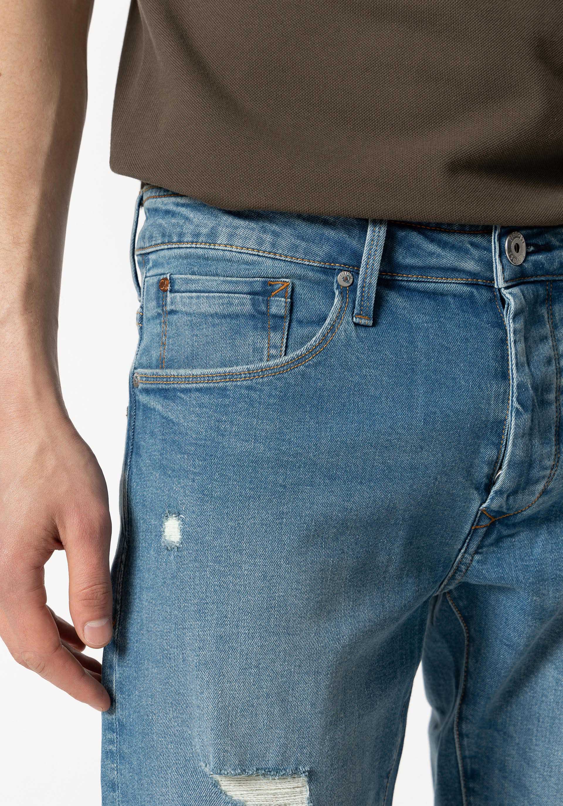 Calções de Ganga Slim Fit com Rasgões
