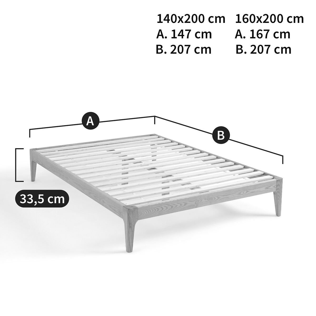 LA REDOUTE INTERIEURS<br>Cama de freixo maciço com estrado de ripas, Agura