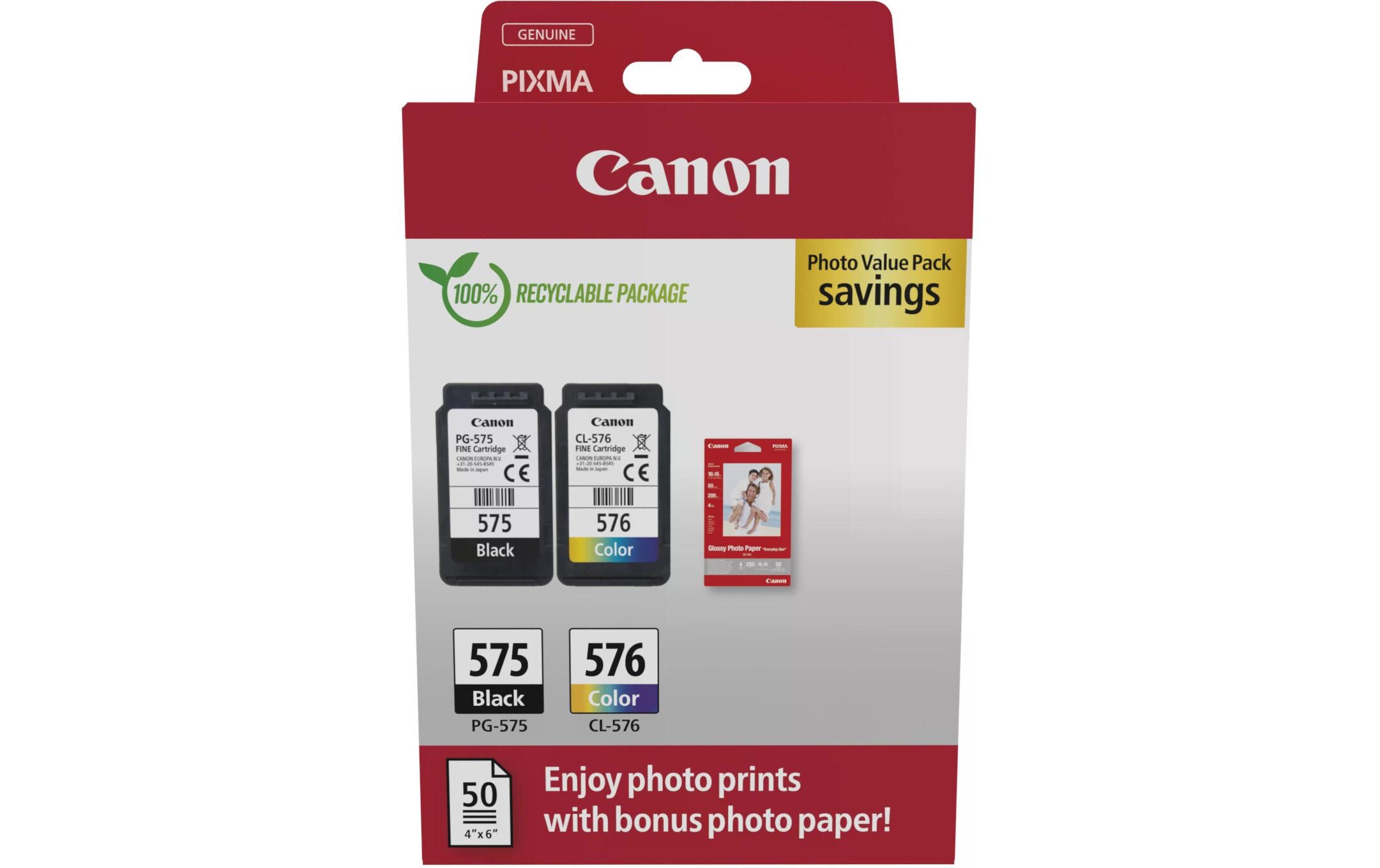 Valuepack PG-575/CL-576 Black/Cyan/Magenta/YellowDruckerpatronen- und Fotopapier-Set
