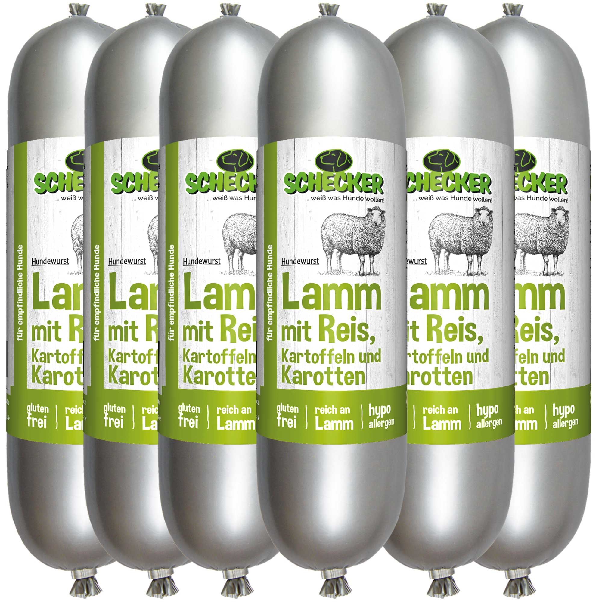 Schecker Hundewurst mit Lamm und Reis - fettarm - auch für Allergiker