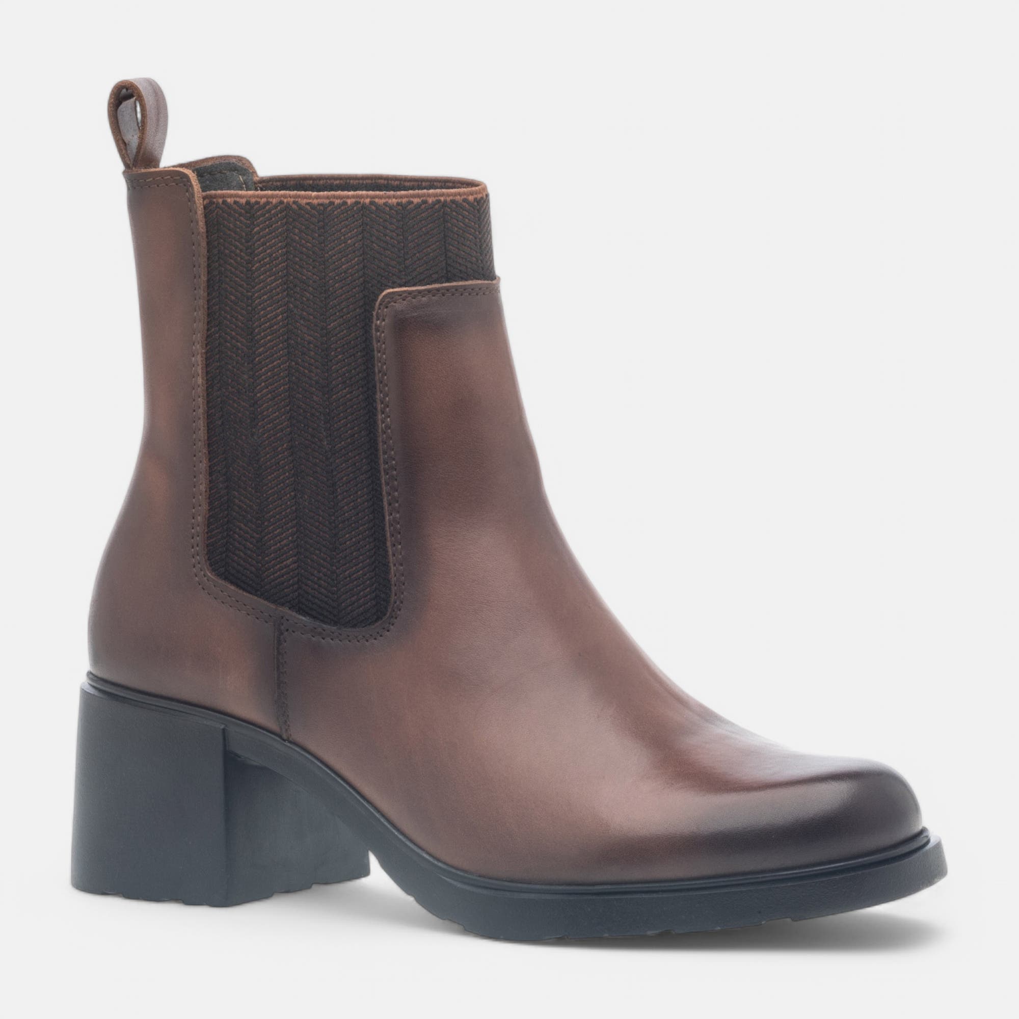 Boots chelsea à talon Femme en cuir cognac