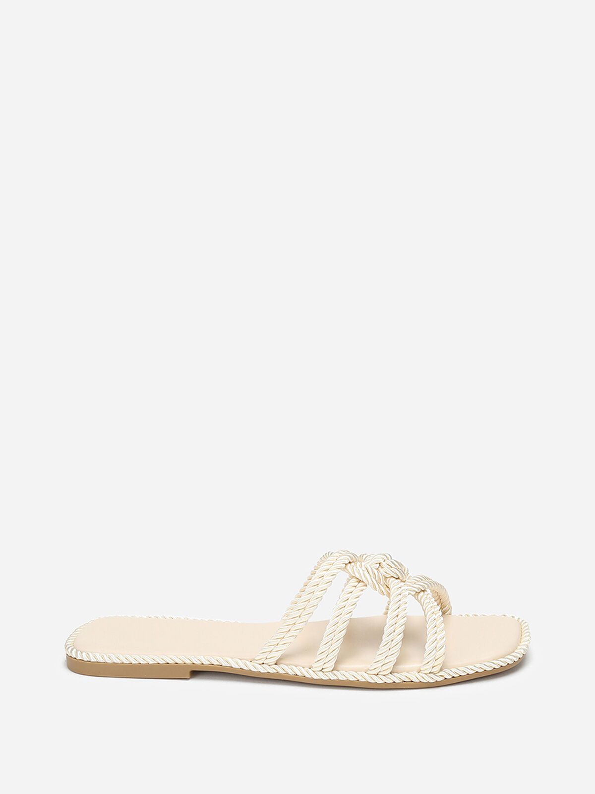 Mules plates à brides nouées en corde- Beige