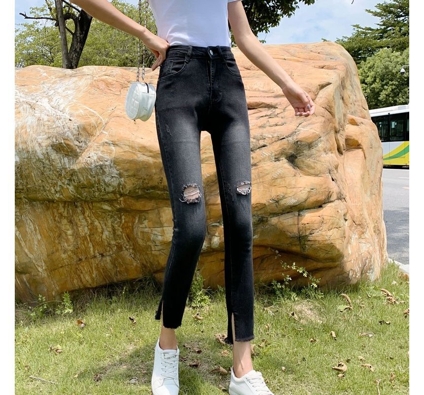 Crochaletin - Hoge taille skinny jeans met distressed effect