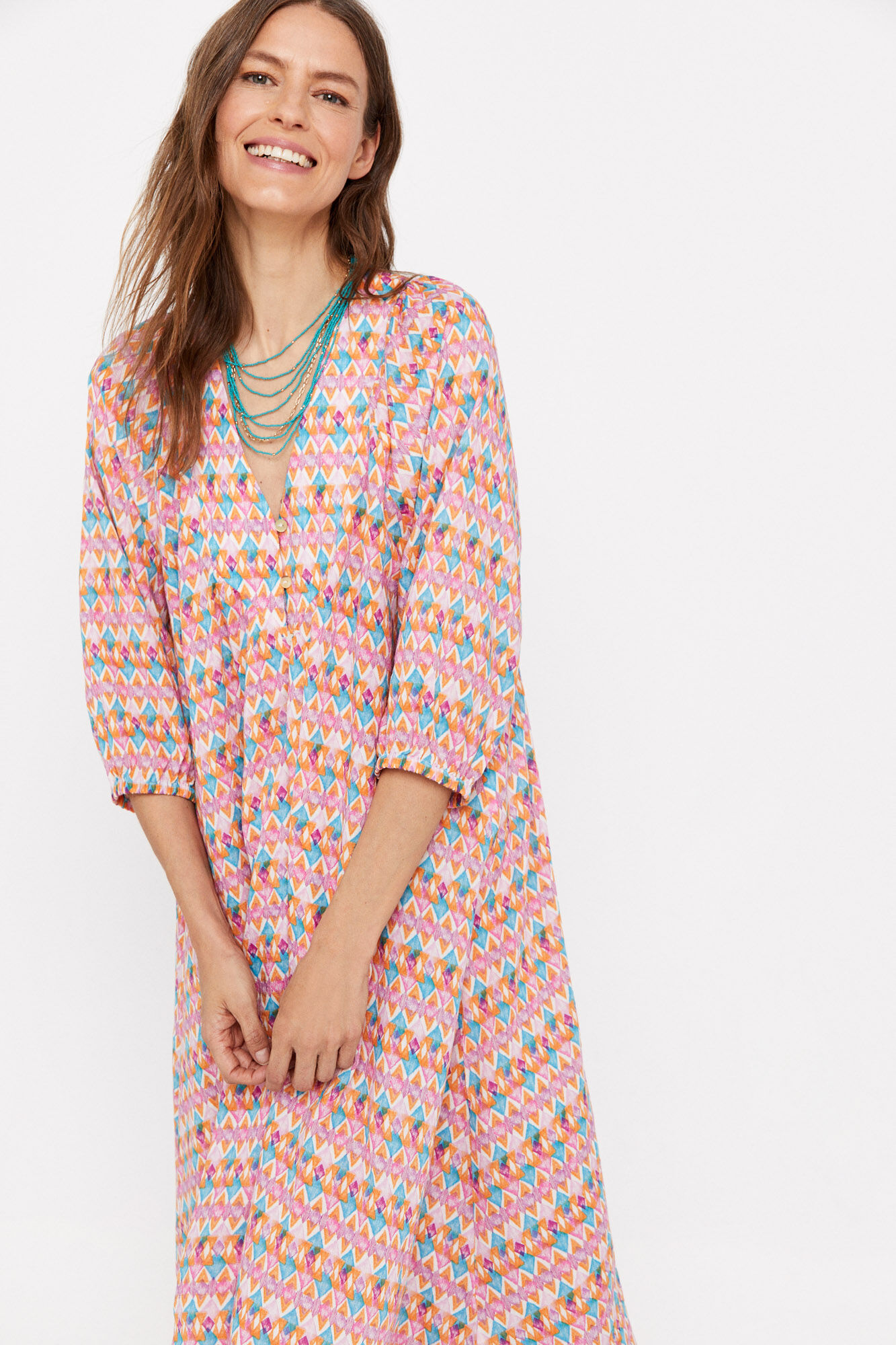 Vestido longo estampado - Multicolorido