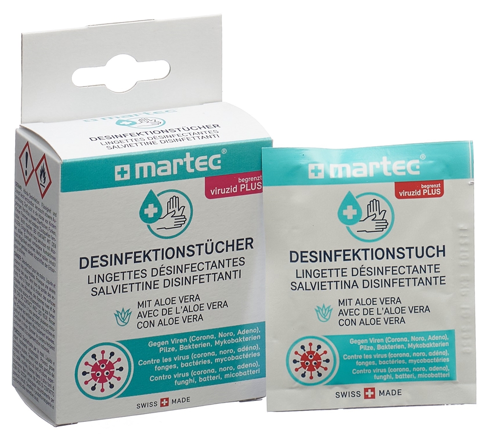 MARTEC Desinfektionstücher<br>10 Stück, Beutel, mit Aloe vera