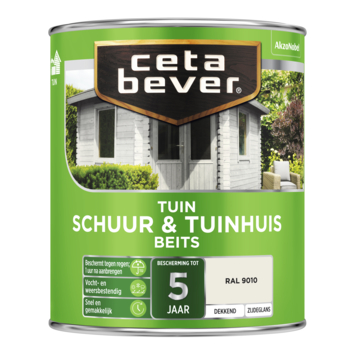 CetaBever Tuinbeits Schuur & Tuinhuis zijdeglans dekkend RAL 9010 gebroken wit 750 ml